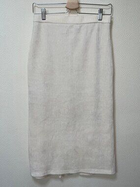Airisa White Corduroy Tight Long Skirt Elastic Waist